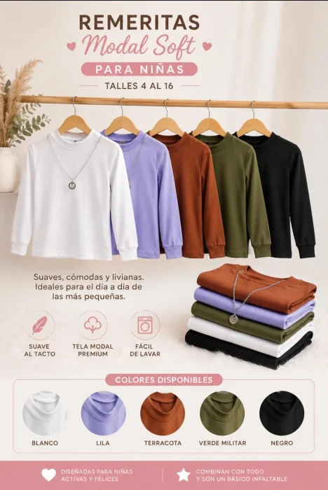 Remeras de Modal Sof de Niñas
