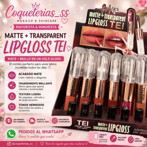 Lip Gloss Matte Transparente Tei 2 en 1