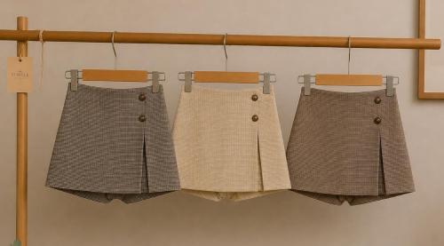Shorts Pollera Botón Paño