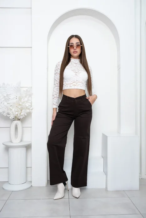 Pantalon de Gabardina Bota Ancha - Chocolate