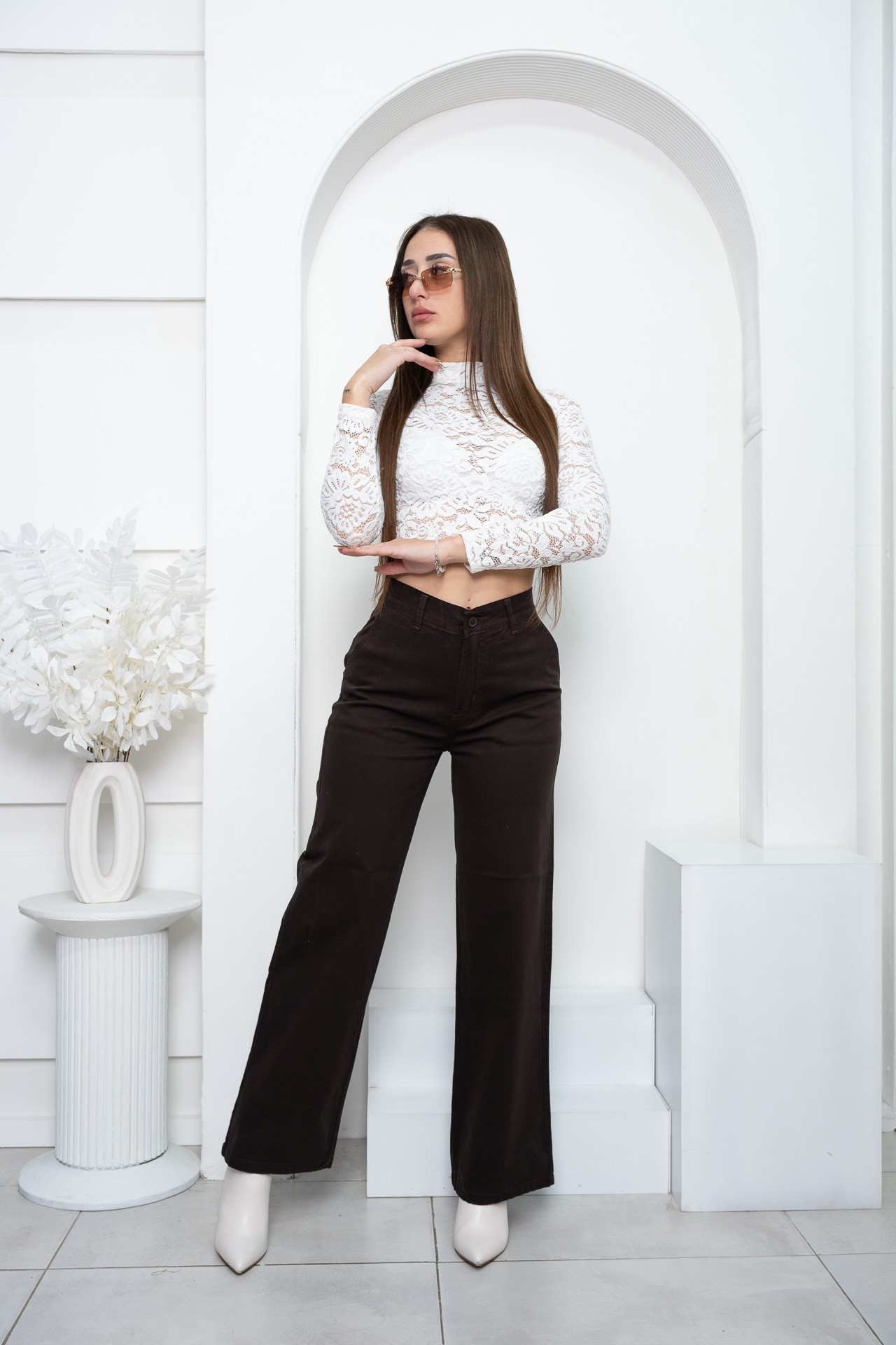 Pantalon de Gabardina Bota Ancha - Chocolate - Imagen 3