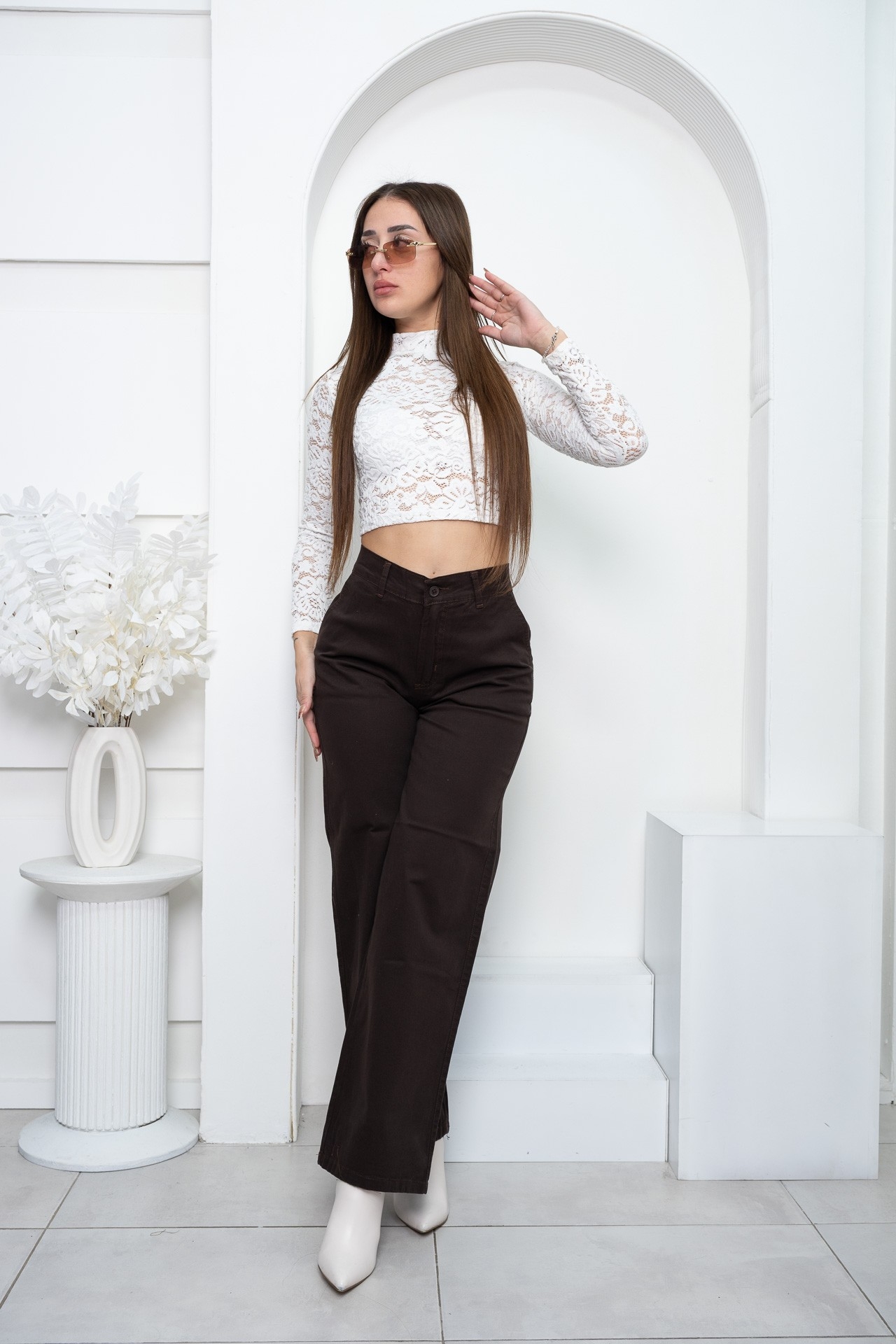 Pantalon de Gabardina Bota Ancha - Chocolate - Imagen 5