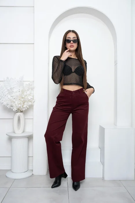 Pantalon de Gabardina Bota Ancha - Bordo