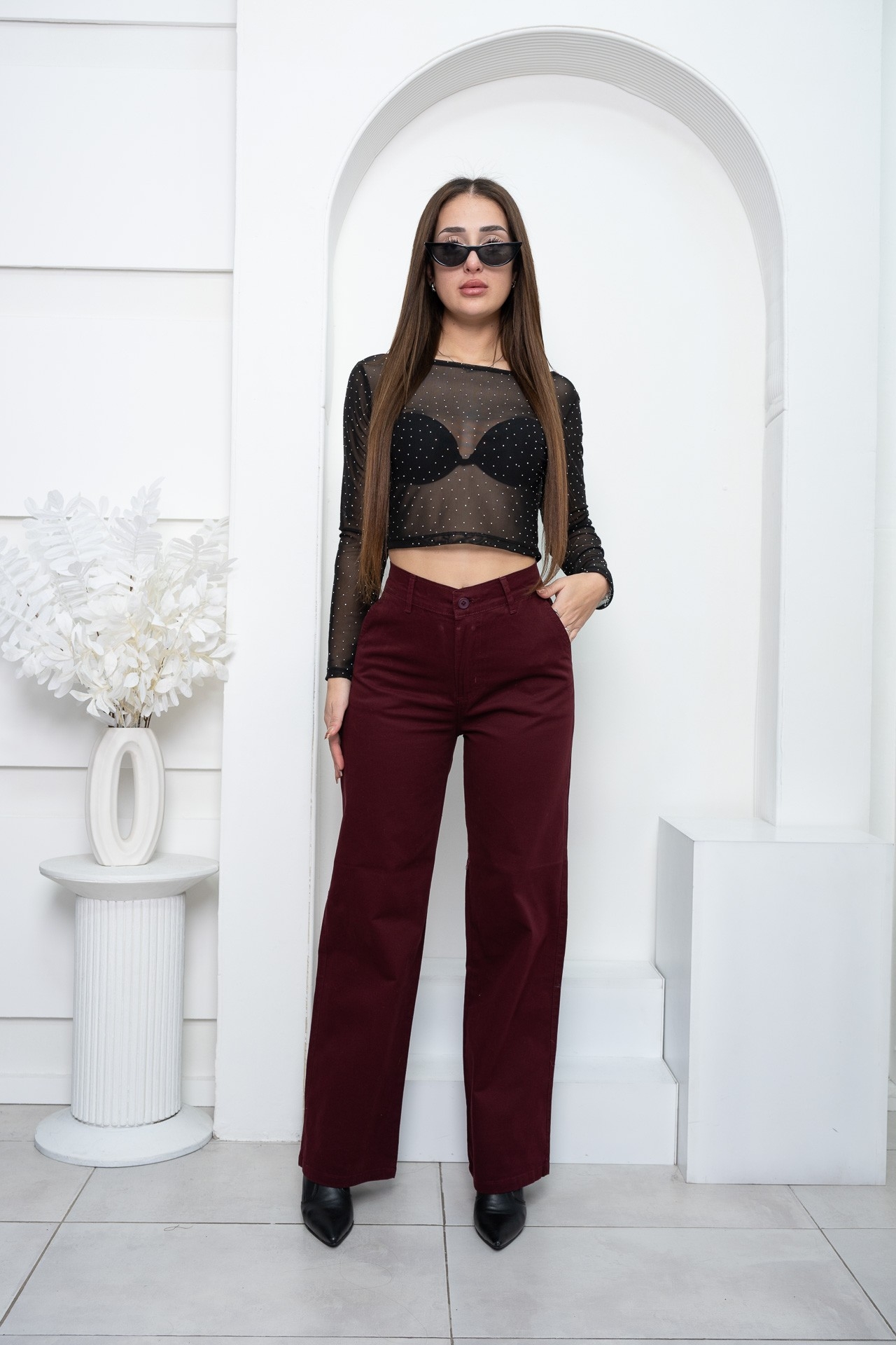 Pantalon de Gabardina Bota Ancha - Bordo - Imagen 2