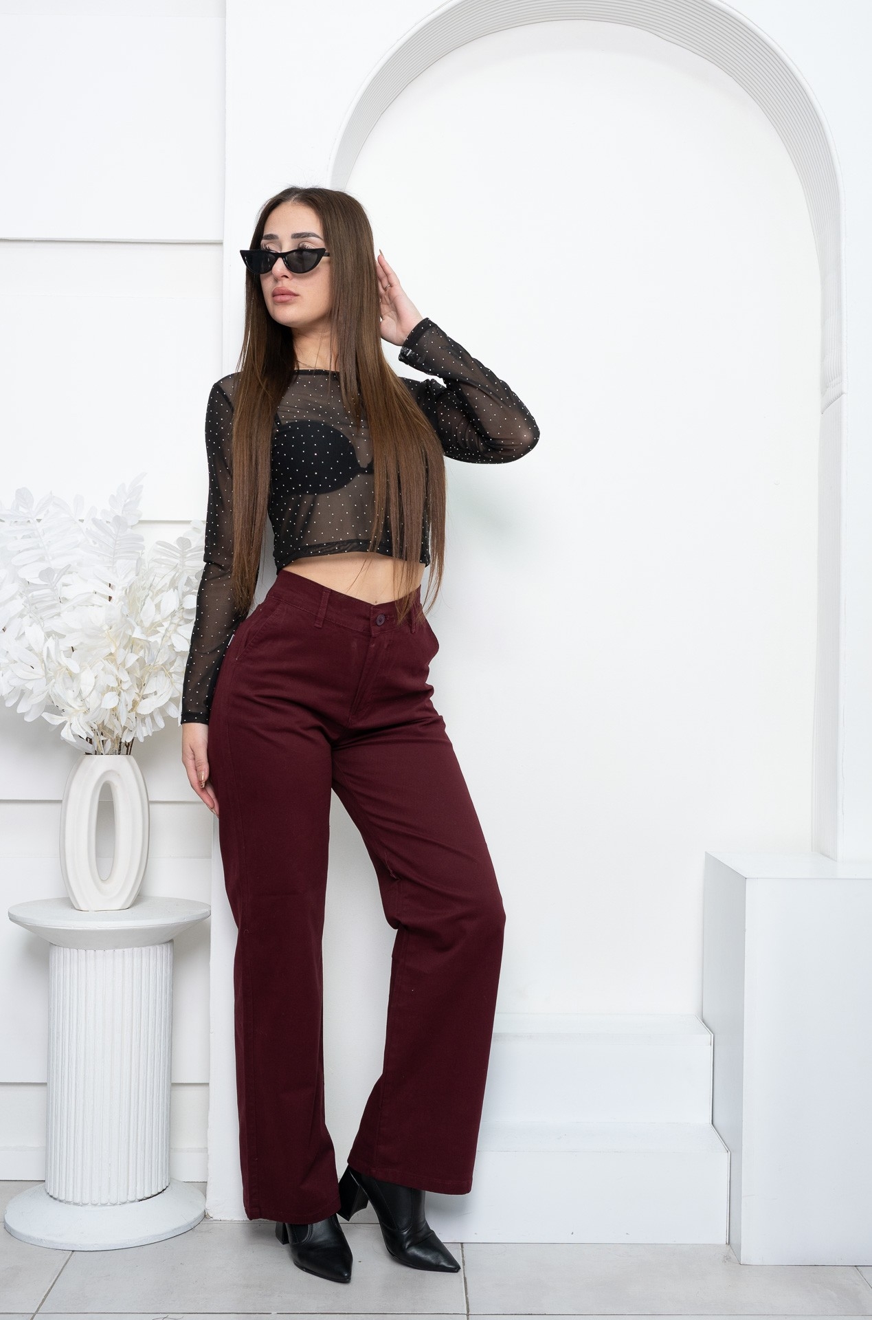 Pantalon de Gabardina Bota Ancha - Bordo - Imagen 3