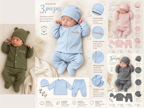 Conjunto 3 Piezas Plush Darlon (saquito, Medio Oso y Gorro) T.(0 al 3)