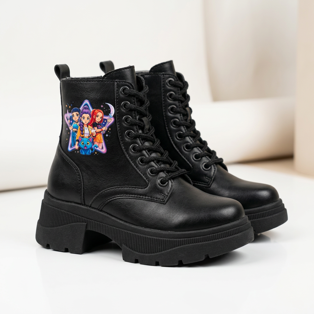 Borcego Niña Guerreras Kpop Bota Huntrix Negro Beige Nena Cordones Invierno Infantil - magnific__fotografa-de-producto-profesional-de-un-borcego-in__91008.png