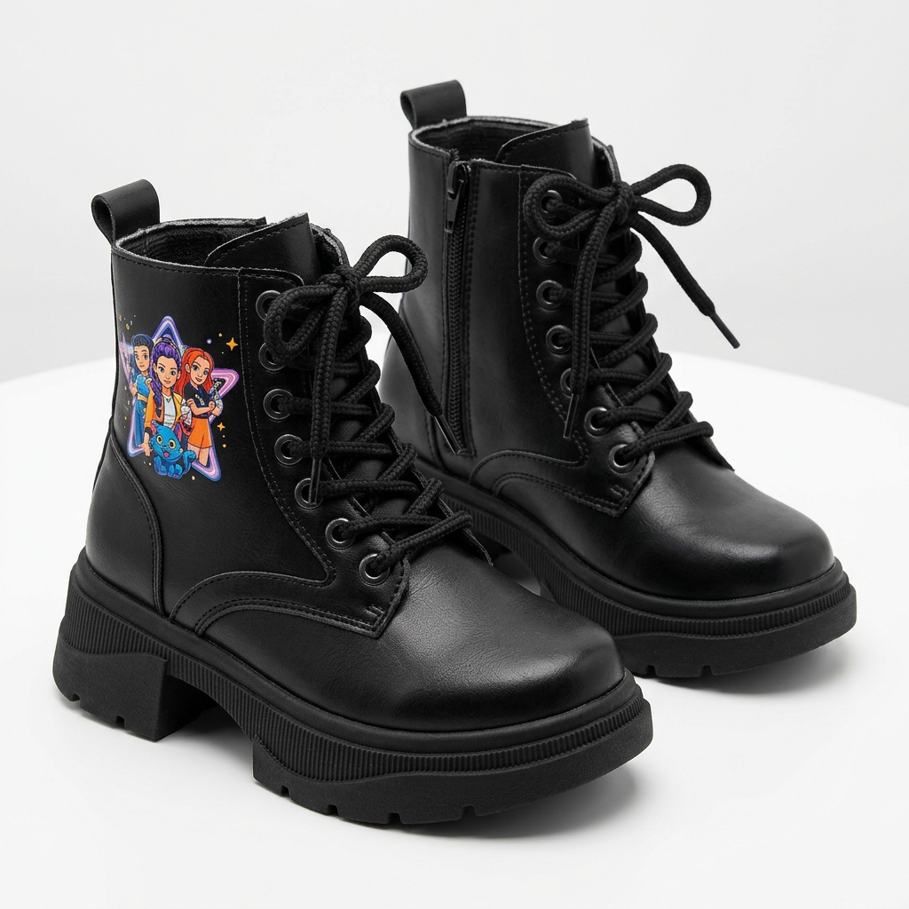 Borcego Niña Guerreras Kpop Bota Huntrix Negro Beige Nena Cordones Invierno Infantil - magnific__fotografa-de-producto-profesional-de-un-borcego-in__91006.png