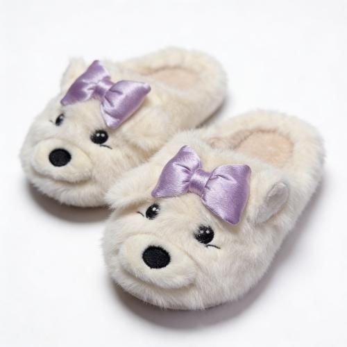 Pantuflas Importadas Niña Peluche Nena con Moño Raso Bordada Oso