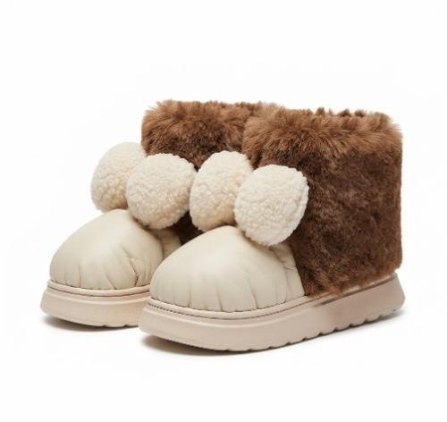 Pantuflas Importadas Mujer Peluche Livianas Botas Piel Dama Moño Negro Beige Chocolat