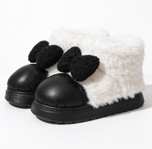 Pantuflas Importadas Mujer Peluche Livianas Botas Piel Dama Moño Negro Beige Chocolat
