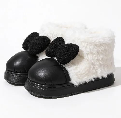 Pantuflas Importadas Mujer Peluche Livianas Botas Piel Dama Moño Negro Beige Chocolat