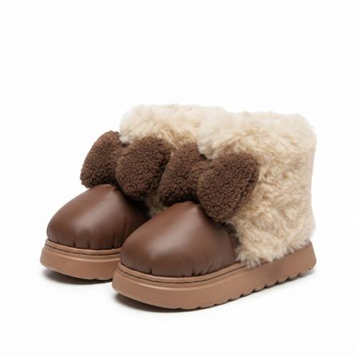Pantuflas Importadas Mujer Peluche Livianas Botas Piel Dama Moño Negro Beige Chocolat