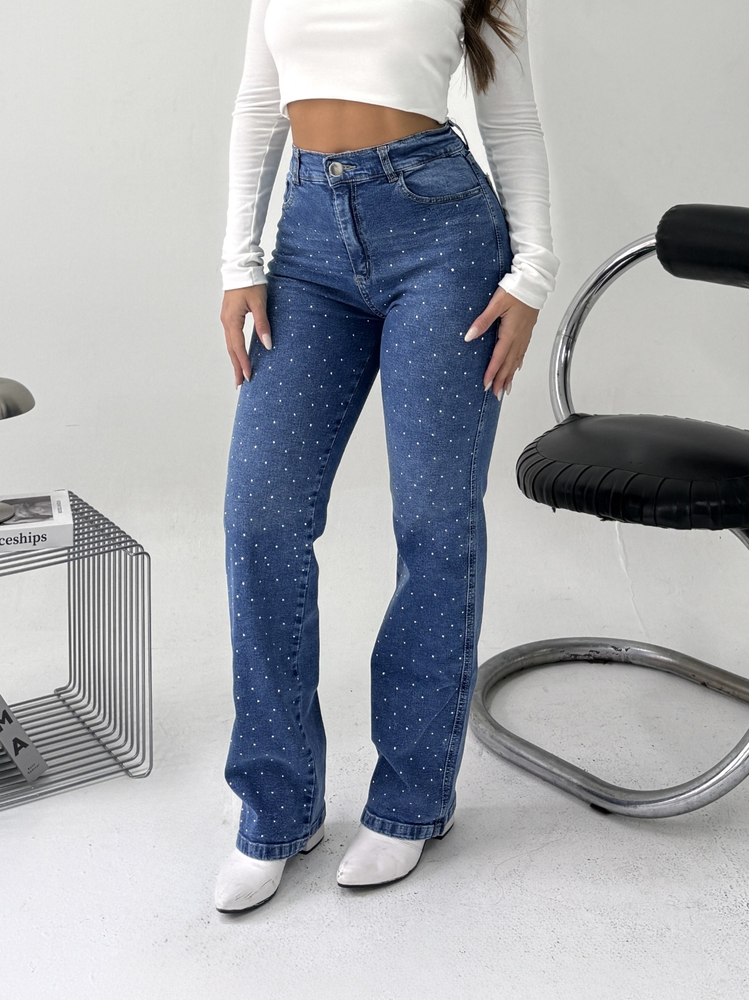 Pantalón Wideleg Azul Localizado C/brillo - Imagen 3