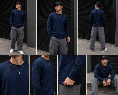 Remera Manga Larga Algodón Peinado Azul Marino