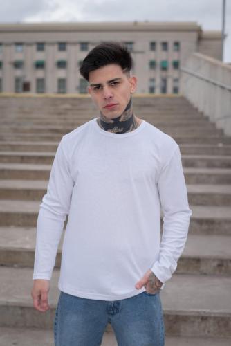 Remera Manga Larga Algodón Peinado Blanco