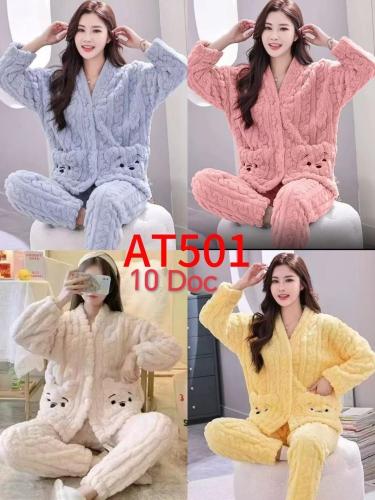 Pijamas de Dama Plush con Botones