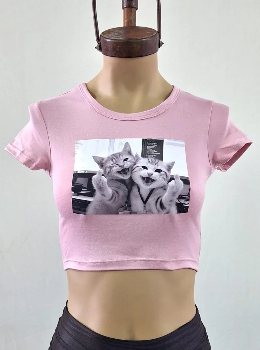 Remera Top 2 Gatitos Modal Soft