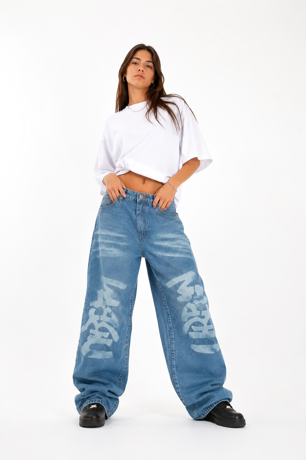 Jean Baggy Diseño Grafitti Dama Unisex Pantalón Denim Dibujo Hombre Ancho 2000's - Imagen 1