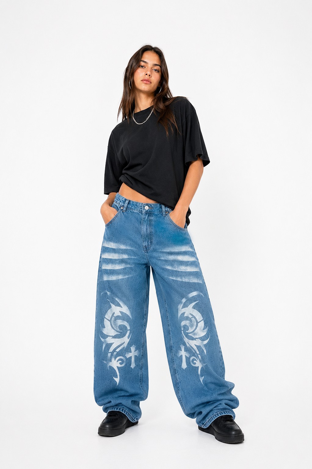 Jean Baggy Diseño Grafitti Dama Unisex Pantalón Denim Dibujo Hombre Ancho 2000's - Imagen 2