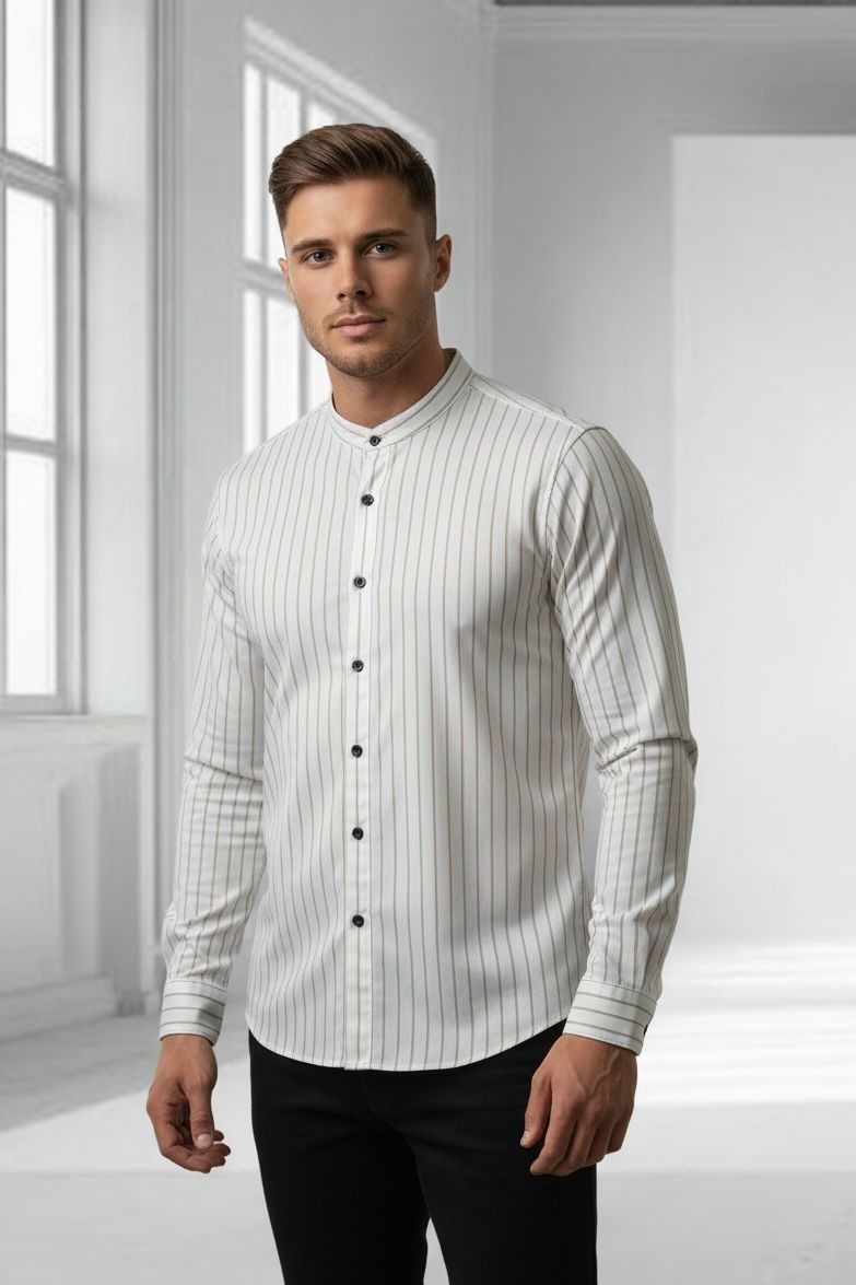 Camisa a Raya Cuello Mao Rigido Manga Larga - Imagen 4
