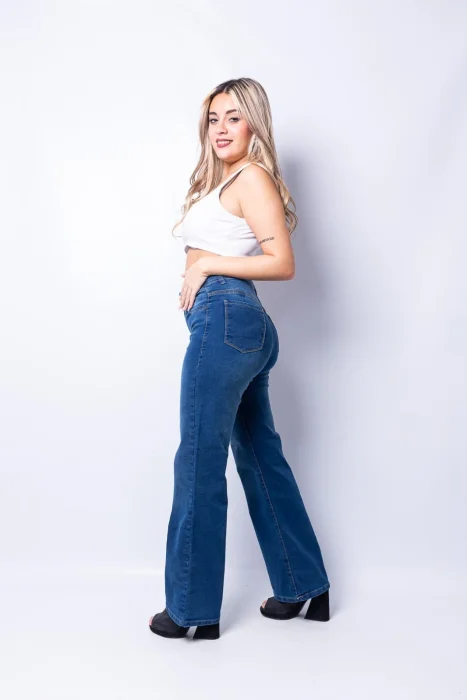 Wide Leg Azul Localizado Semi Elasztizado