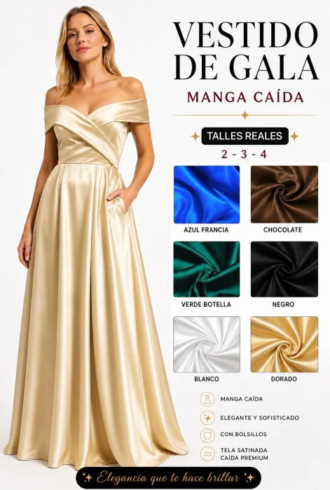 Vestido Manga Caída Satén