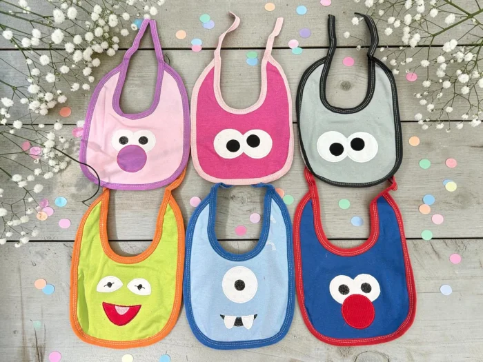 Babero Bordado Ojitos July Baby Art.650 Pack X 6 Surtido de Colores