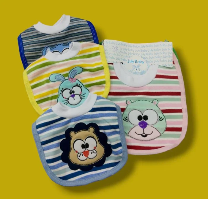 Babero Rayado con Plastico Bordado July Baby Pack X6 Art. 580