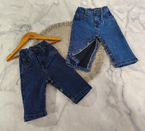 Pantalón Pañalero de Jeans Elastizado con Broches de Bebés Unisex