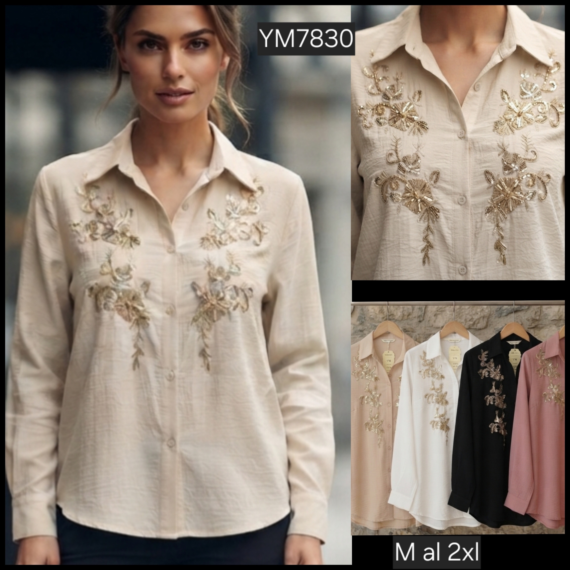 Camisa Bordada con Lentejuela y Canutillo.7830 - Imagen 1