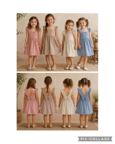 Vestidos de Tussor Soft con Volados Botones y Moño de Beba
