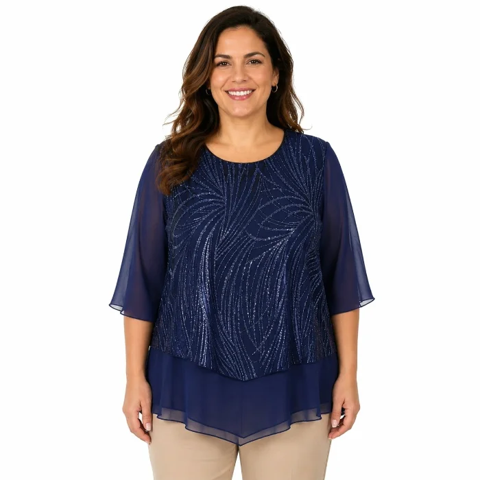 Blusa Superpuesto de Gasa con Tul Brillo
