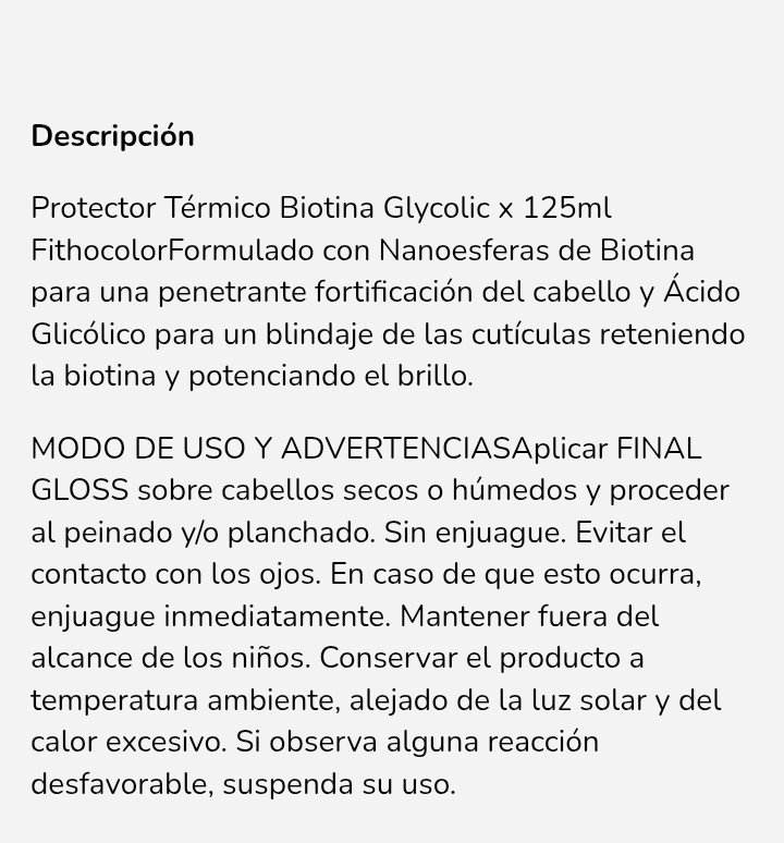 Fithocolor Protector Térmico con Biotina y Ácido Glicólico X 125 Ml - Imagen 3