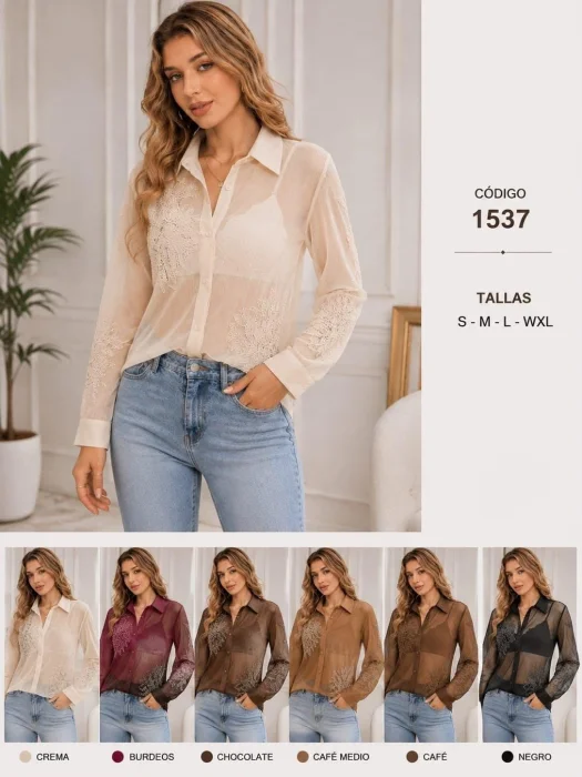 Camisa Gaza Importada Bordado con Lentejuelas, Canutillos