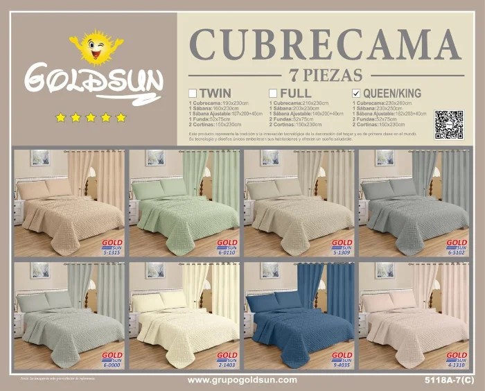 Set X 7 Piezas Lisos de Verano 
goldsun 
tamaño Queen