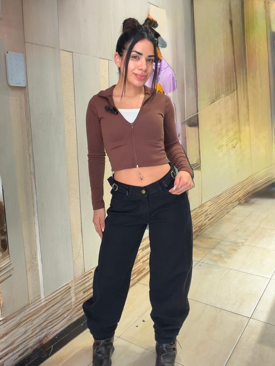 Jeans Baggy Ballon con Regulador y Recorte al Costado  Black - Imagen 3