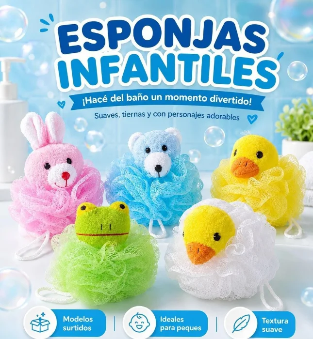 Ingresaron con Nuevos Diseños!!!!!
esponjitas Infantiles de Baño 
trae Diseños