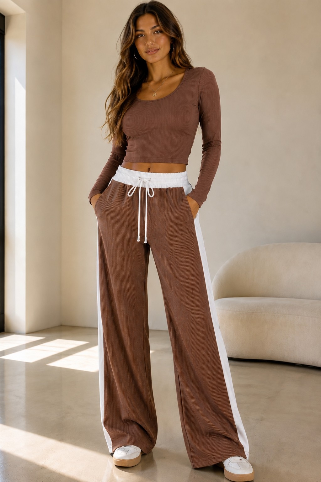 Pantalon Palazo Combinado Franja Morley Diesel Nueva Temporada Bicolor - Imagen 1