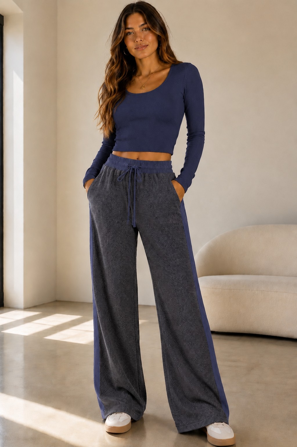 Pantalon Palazo Combinado Franja Morley Diesel Nueva Temporada Bicolor - Imagen 2