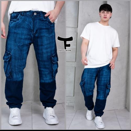 Mom Cargo Azul Trapeado Hombre