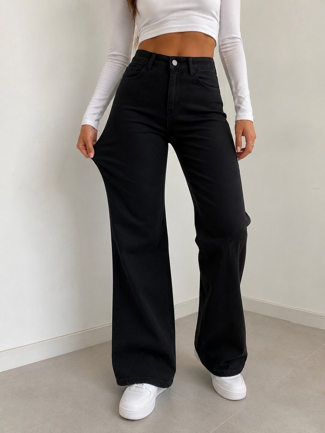 Wide Leg Negro Elastizado - Imagen 2