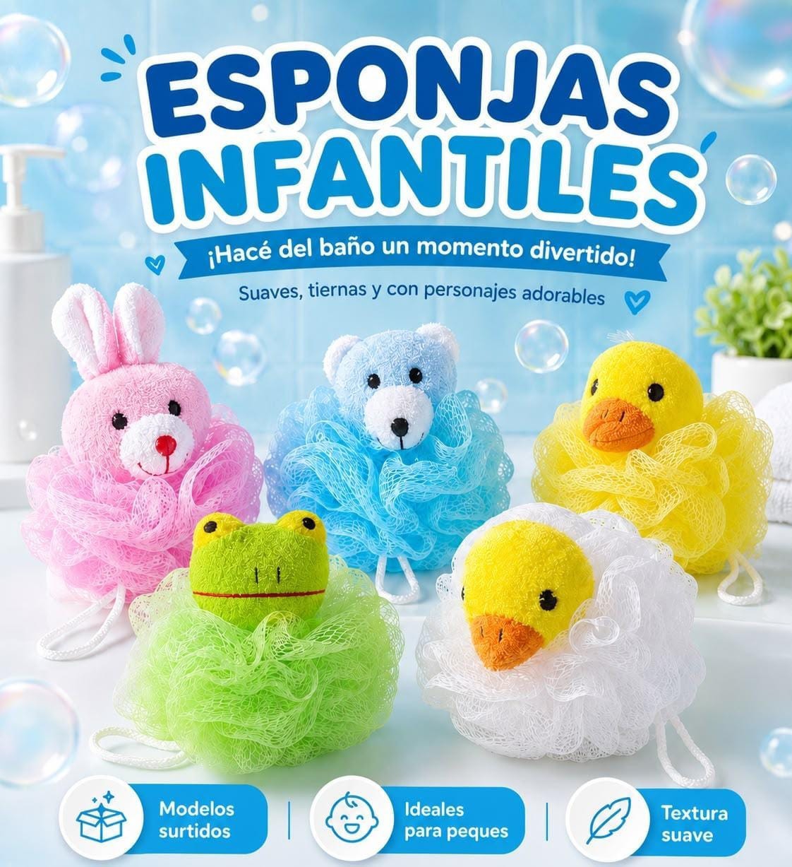 Esponjitas Infantiles de Baño con Diseños - Imagen 2