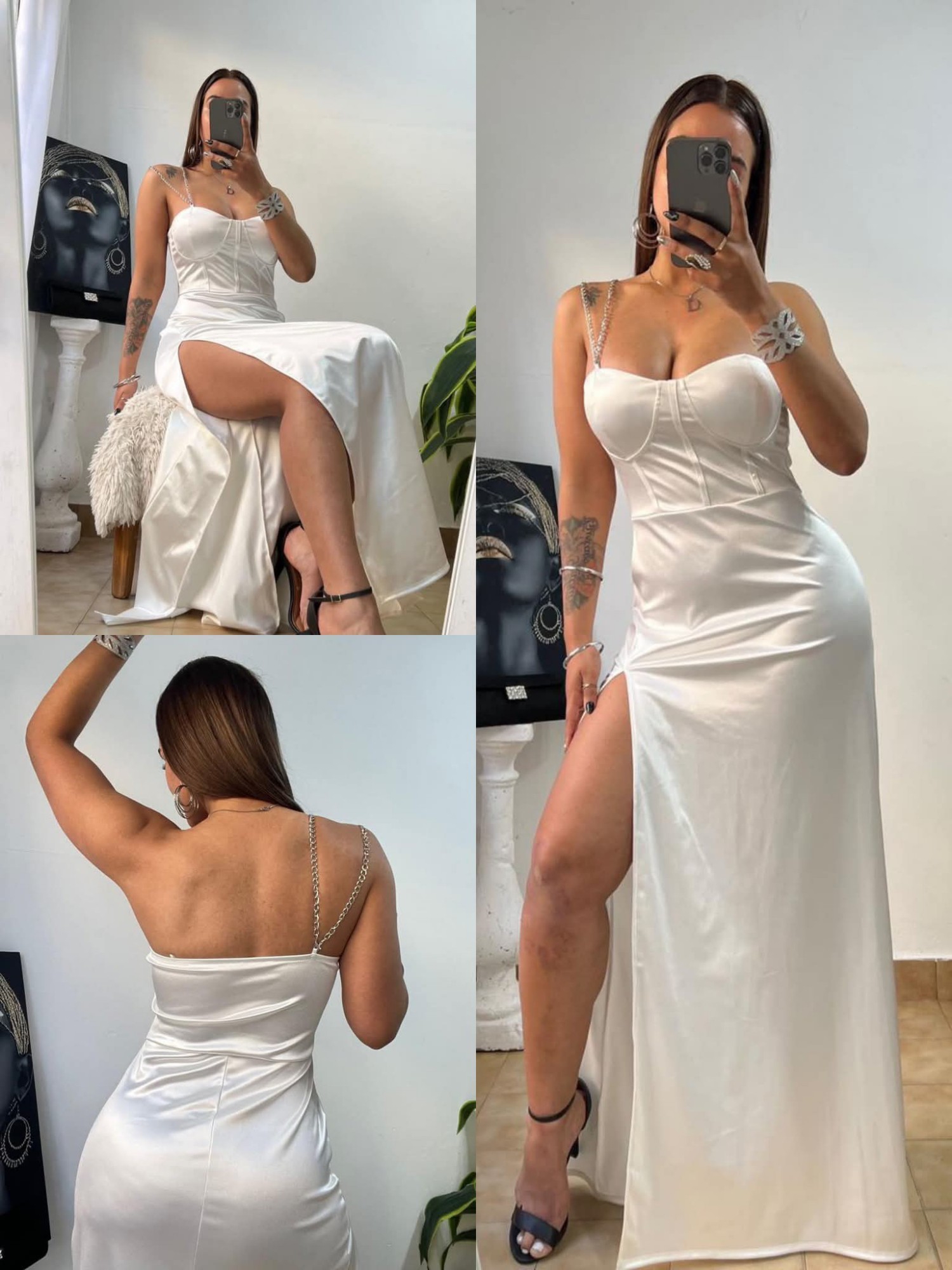 Vestido Cadena Tela Satén de Punto Elastizado - Imagen 4