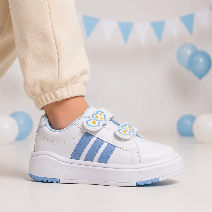 Zapatillas Blancas Celeste Afa Doble Abrojo Velcro Nena Niña Corazones Argentina