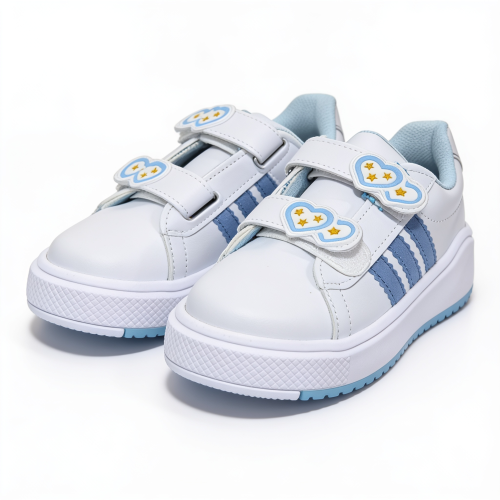 Zapatillas Blancas Celeste Afa Doble Abrojo Velcro Nena Niña Corazones Argentino