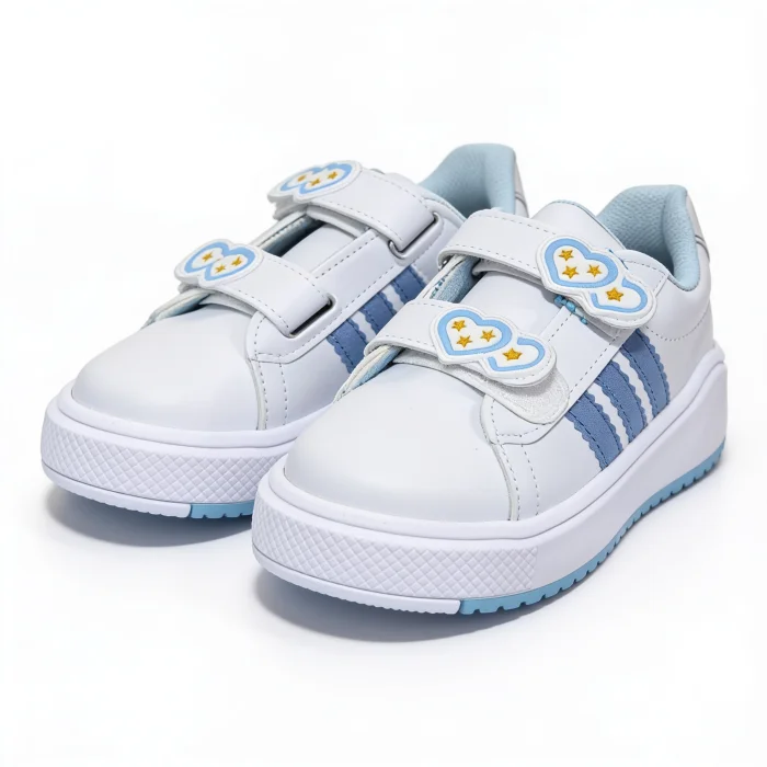 Zapatillas Blancas Celeste Afa Doble Abrojo Velcro Nena Niña Corazones Argentino