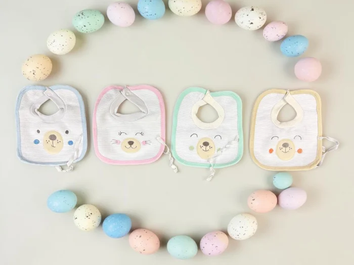 Babero Bordado de Algodon con Plastico y Portachupete "july Baby" Art.95 Pack X 6