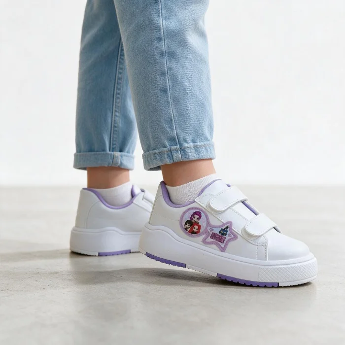 Zapatillas Velcro Blancas Lila Nena Abrojo Plataforma Niña Guerreras Kpop Huntrix