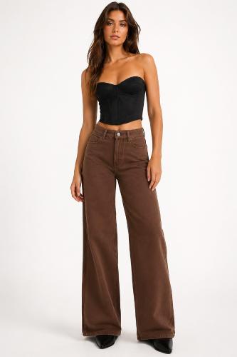 Jean Wide Leg Chocolate Dama Pantalón Ancho Denim Mujer 2000's Mayoristas Hotsale